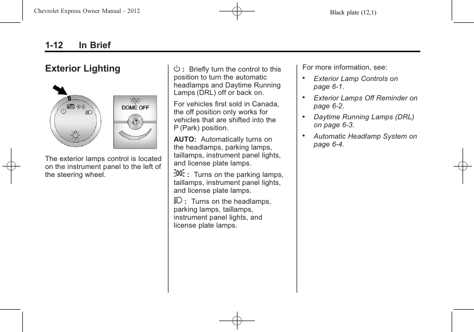 Exterior lighting, Exterior lighting -12, 12 in brief | CHEVROLET 2012 Express User Manual | Page 18 / 430
