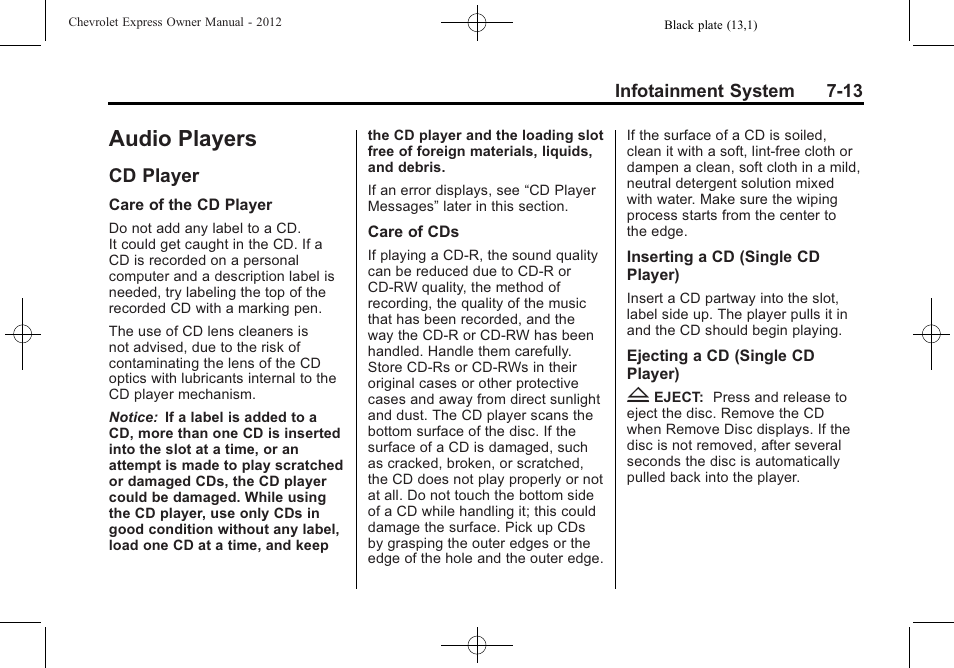 Audio players, Cd player, Audio players -13 | Cd player -13 | CHEVROLET 2012 Express User Manual | Page 181 / 430