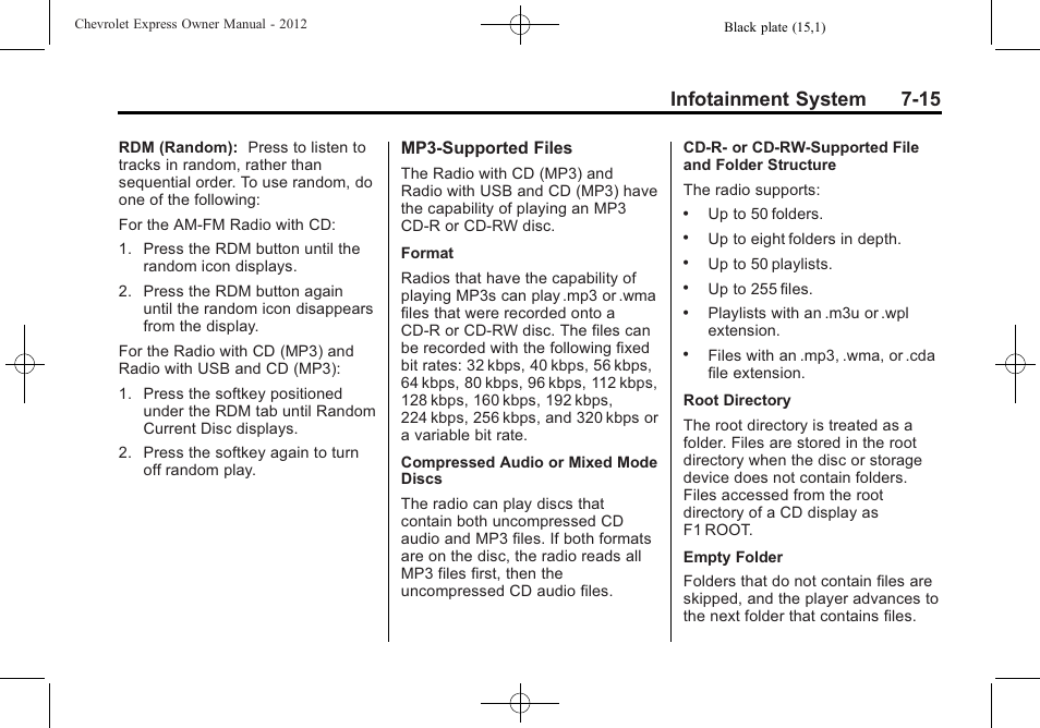 Infotainment system 7-15 | CHEVROLET 2012 Express User Manual | Page 183 / 430