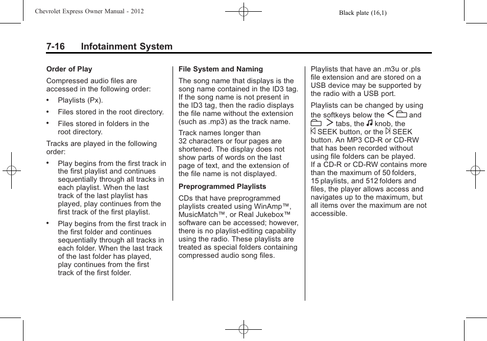 16 infotainment system | CHEVROLET 2012 Express User Manual | Page 184 / 430