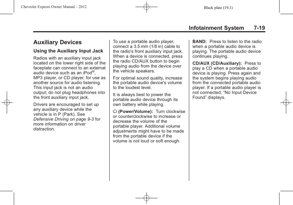 Auxiliary devices, Auxiliary devices -19, Infotainment system 7-19 | CHEVROLET 2012 Express User Manual | Page 187 / 430