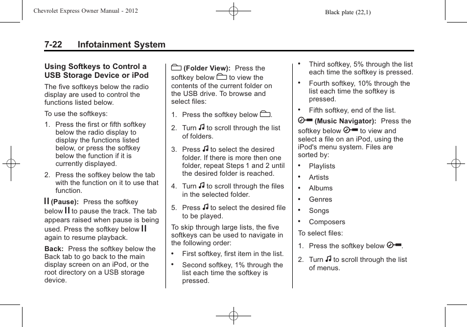 22 infotainment system | CHEVROLET 2012 Express User Manual | Page 190 / 430