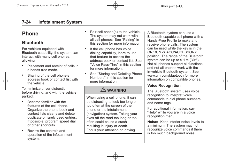 Phone, Bluetooth, Bluetooth -24 | The wiring provisions for a radio and, 24 infotainment system | CHEVROLET 2012 Express User Manual | Page 192 / 430