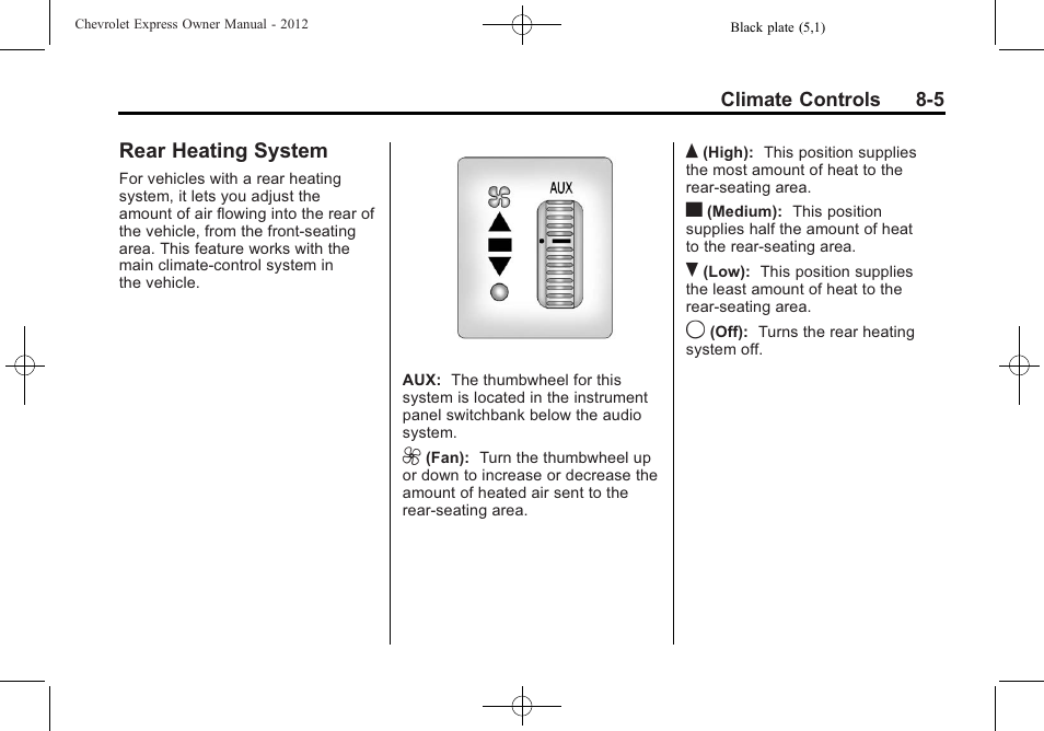 Rear heating system, Rear heating system -5 | CHEVROLET 2012 Express User Manual | Page 203 / 430