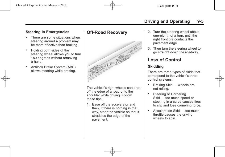 Off-road recovery, Loss of control, Off-road recovery -5 loss of control -5 | Driving and operating 9-5 | CHEVROLET 2012 Express User Manual | Page 211 / 430