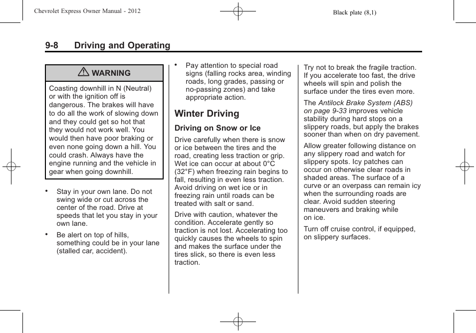 Winter driving, Winter driving -8, Drive | 8 driving and operating | CHEVROLET 2012 Express User Manual | Page 214 / 430