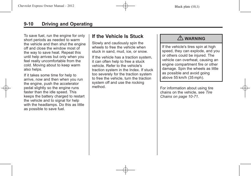 If the vehicle is stuck, If the vehicle is stuck -10 | CHEVROLET 2012 Express User Manual | Page 216 / 430