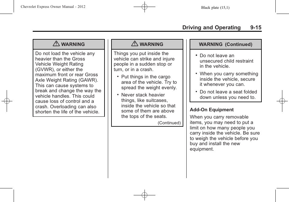 CHEVROLET 2012 Express User Manual | Page 221 / 430