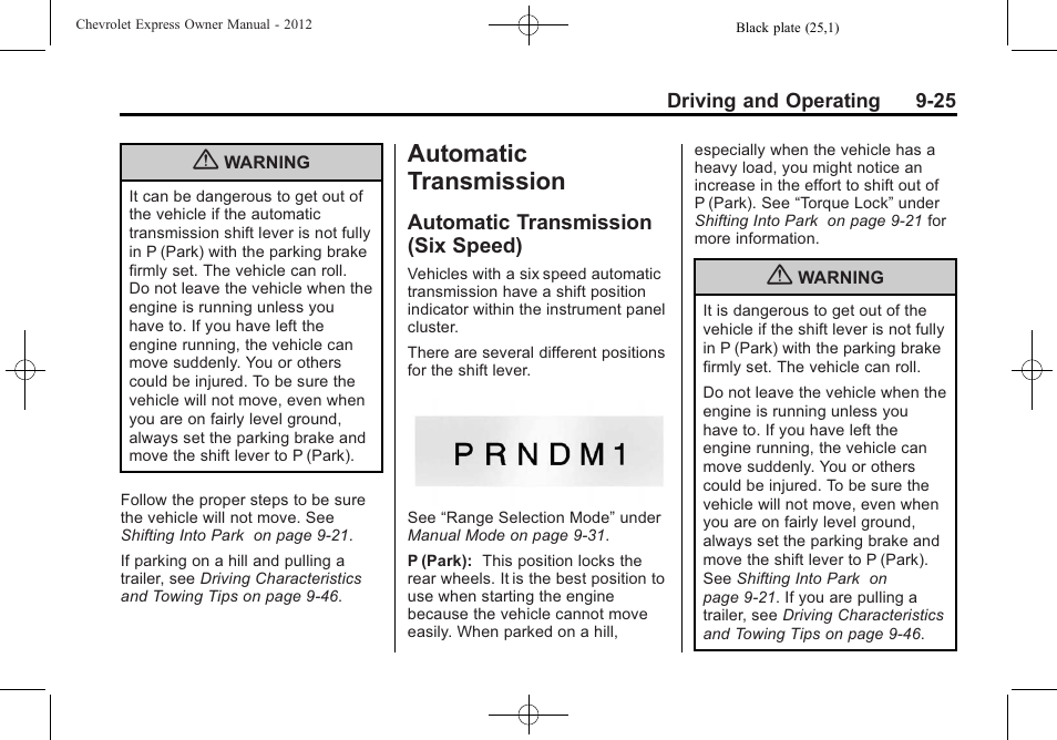 Automatic transmission, Automatic transmission (six speed), Automatic transmission -25 | Electrical system, Speed) -25 | CHEVROLET 2012 Express User Manual | Page 231 / 430