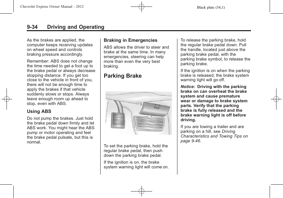 Parking brake, Parking brake -34 | CHEVROLET 2012 Express User Manual | Page 240 / 430