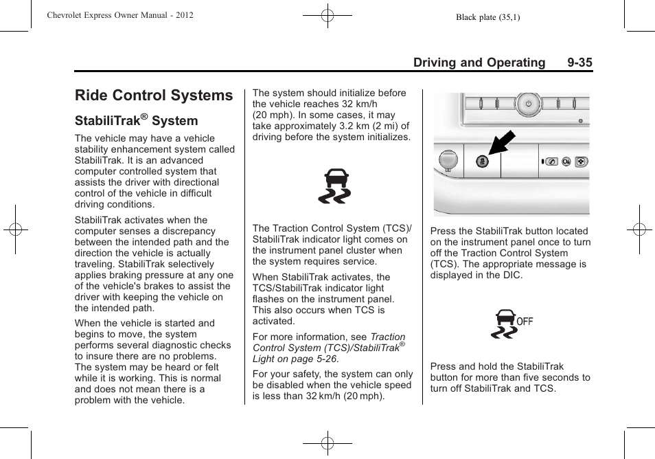 Ride control systems, Stabilitrak® system, Ride control systems -35 | Towing, Stabilitrak, System on, System -35, Add-on, System | CHEVROLET 2012 Express User Manual | Page 241 / 430