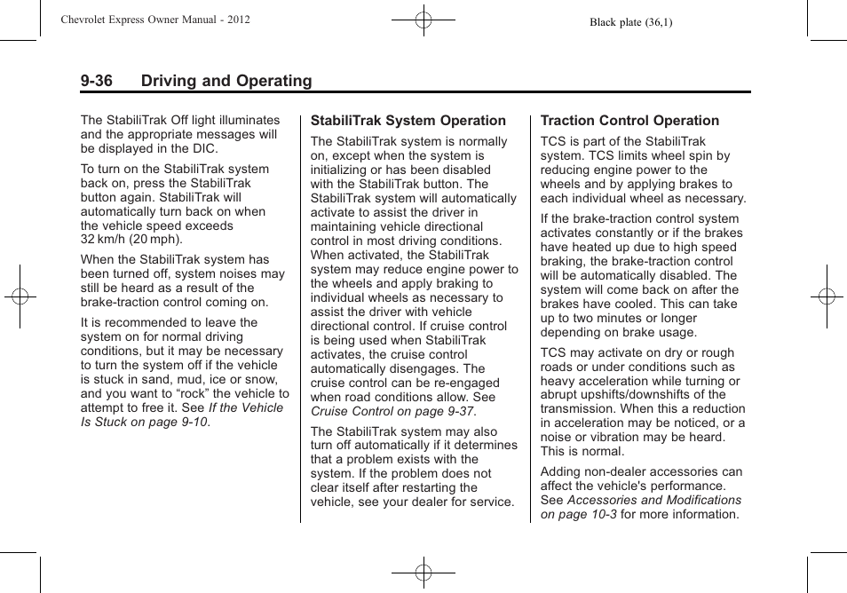 36 driving and operating | CHEVROLET 2012 Express User Manual | Page 242 / 430