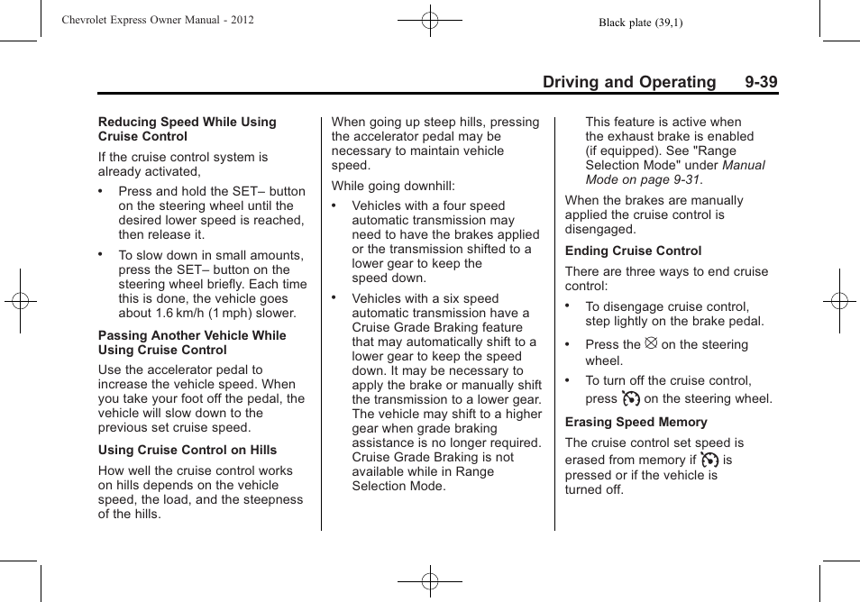 Driving and operating 9-39 | CHEVROLET 2012 Express User Manual | Page 245 / 430