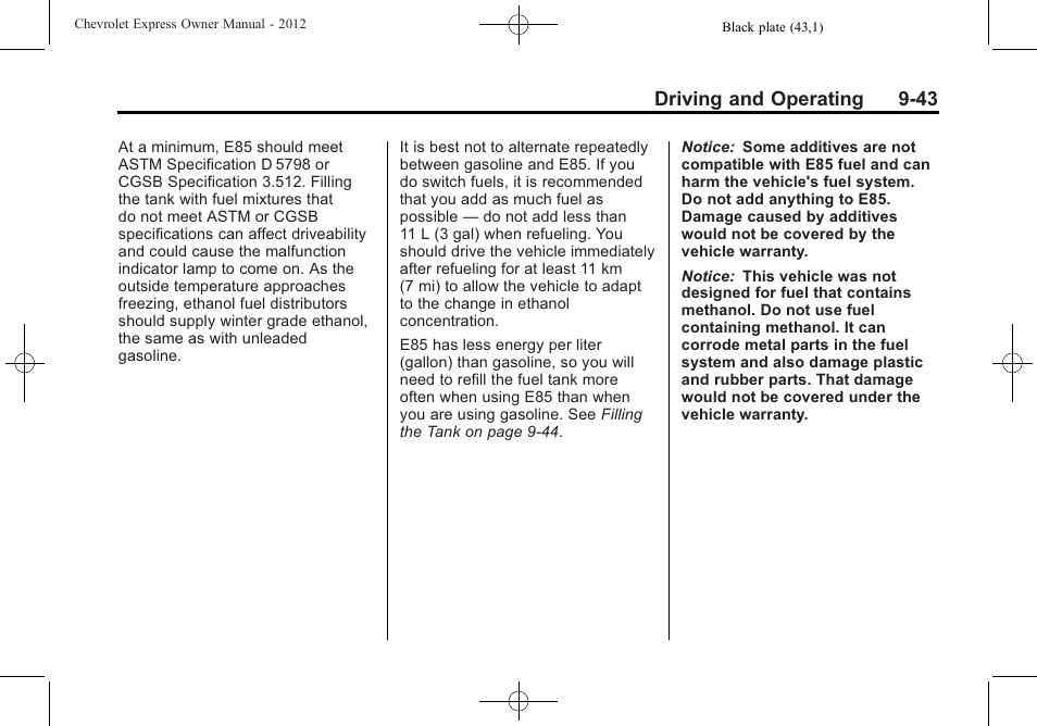 Driving and operating 9-43 | CHEVROLET 2012 Express User Manual | Page 249 / 430
