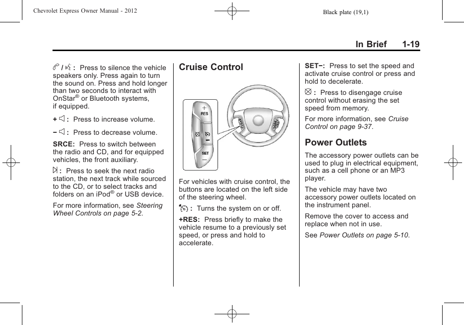 Cruise control, Power outlets, Cruise control -19 power outlets -19 | CHEVROLET 2012 Express User Manual | Page 25 / 430