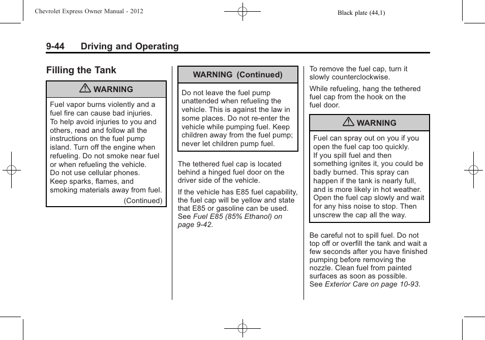 Filling the tank, Filling the tank -44 | CHEVROLET 2012 Express User Manual | Page 250 / 430