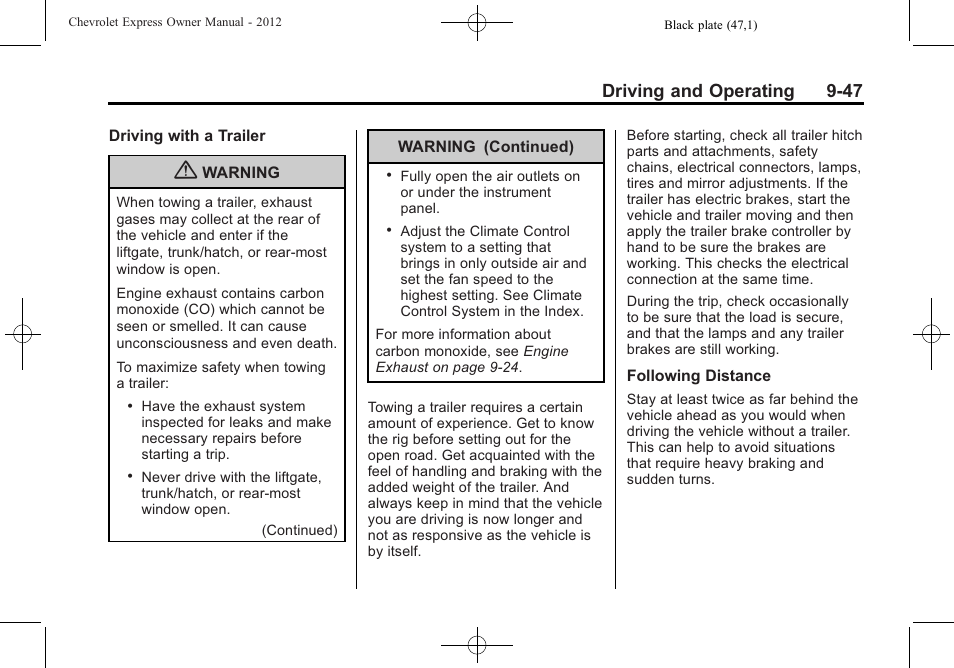 Driving and operating 9-47 | CHEVROLET 2012 Express User Manual | Page 253 / 430