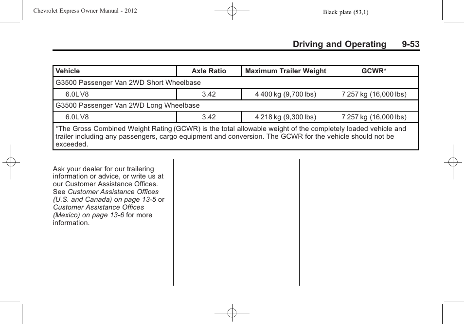 Driving and operating 9-53 | CHEVROLET 2012 Express User Manual | Page 259 / 430