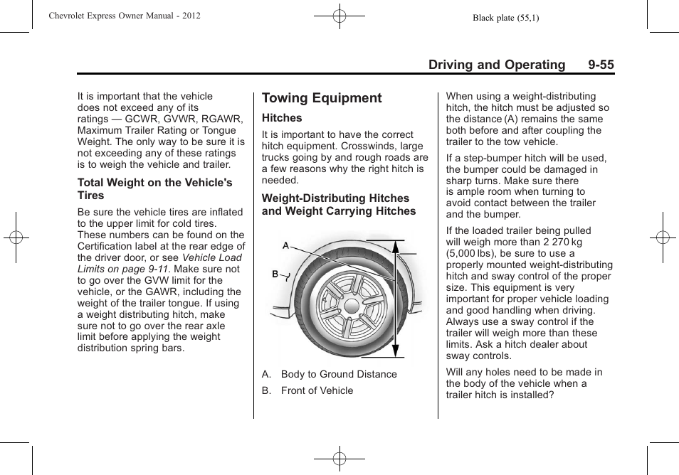 Towing equipment, Towing equipment -55 | CHEVROLET 2012 Express User Manual | Page 261 / 430