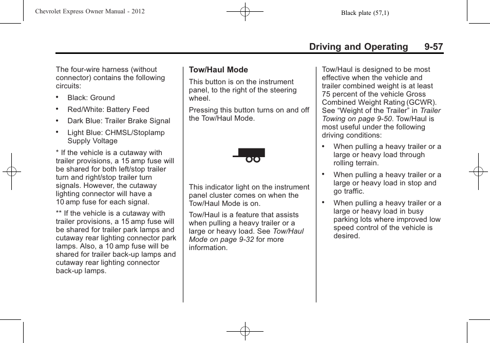 Driving and operating 9-57 | CHEVROLET 2012 Express User Manual | Page 263 / 430