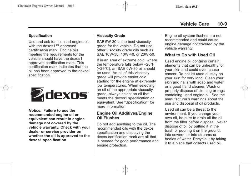 Vehicle care 10-9 | CHEVROLET 2012 Express User Manual | Page 273 / 430