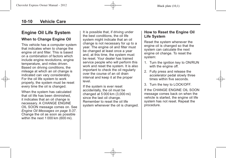 Engine oil life system, Engine oil life system -10 | CHEVROLET 2012 Express User Manual | Page 274 / 430
