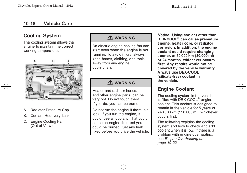 Cooling system, Engine coolant, Cooling system -18 engine coolant -18 | Taillamps | CHEVROLET 2012 Express User Manual | Page 282 / 430