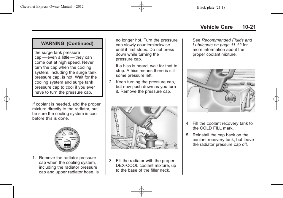 Vehicle care 10-21 | CHEVROLET 2012 Express User Manual | Page 285 / 430