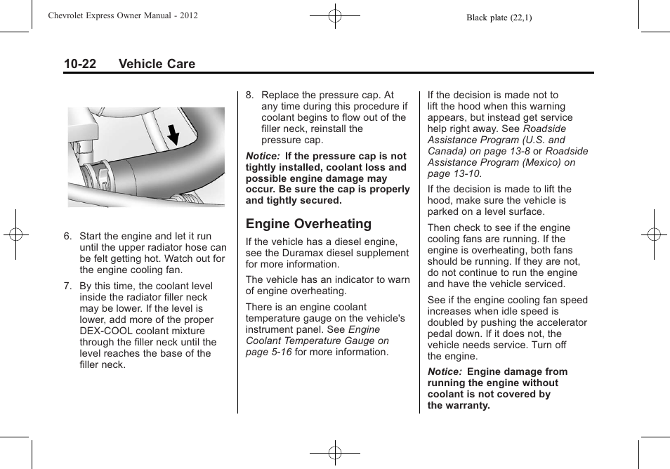 Engine overheating, Engine overheating -22, 22 vehicle care | CHEVROLET 2012 Express User Manual | Page 286 / 430