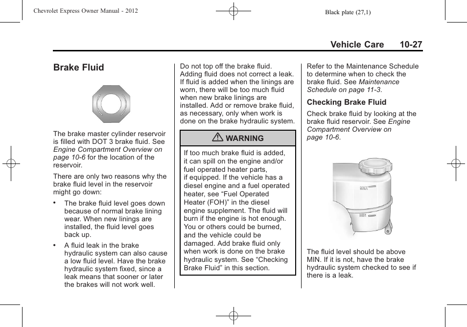 Brake fluid, Brake fluid -27 | CHEVROLET 2012 Express User Manual | Page 291 / 430