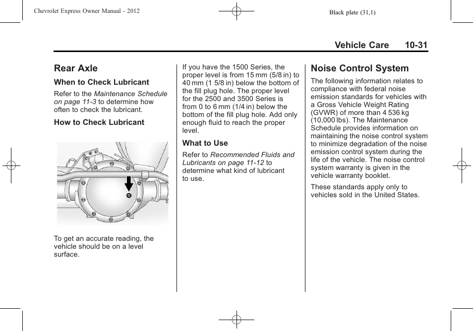 Rear axle, Noise control system, Rear axle -31 noise control system -31 | Fuses | CHEVROLET 2012 Express User Manual | Page 295 / 430