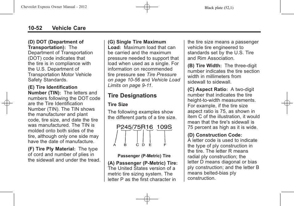 Tire designations, Tire designations -52 | CHEVROLET 2012 Express User Manual | Page 316 / 430