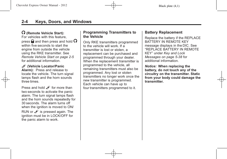 CHEVROLET 2012 Express User Manual | Page 32 / 430