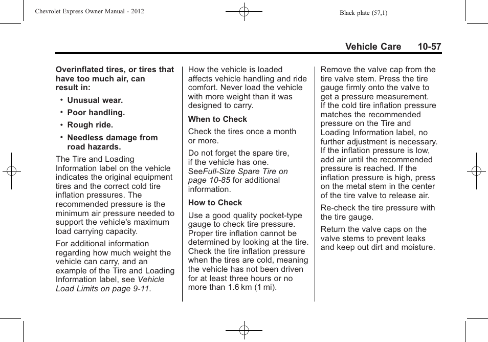Vehicle care 10-57 | CHEVROLET 2012 Express User Manual | Page 321 / 430