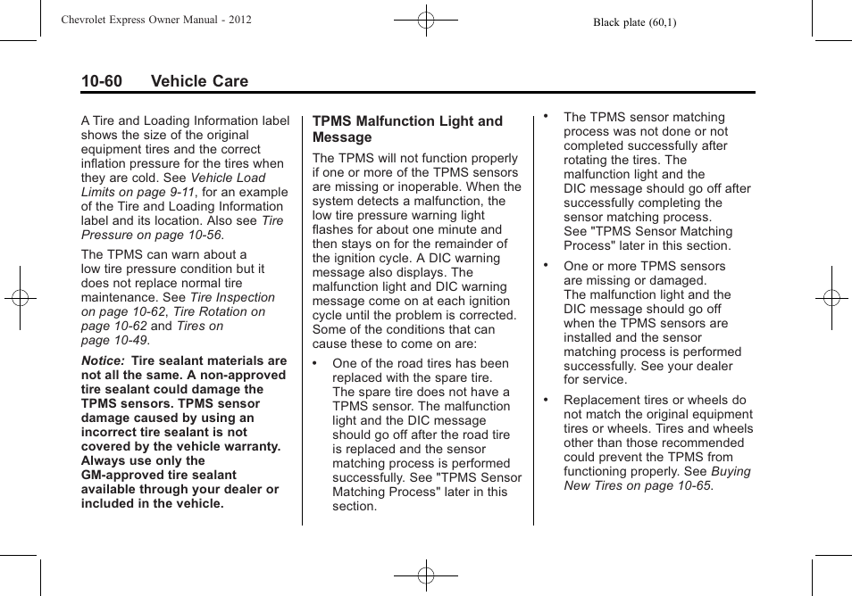 60 vehicle care | CHEVROLET 2012 Express User Manual | Page 324 / 430