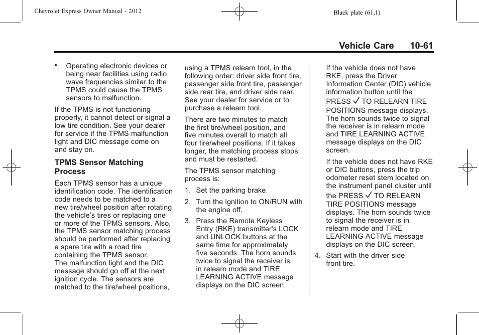 Vehicle care 10-61 | CHEVROLET 2012 Express User Manual | Page 325 / 430