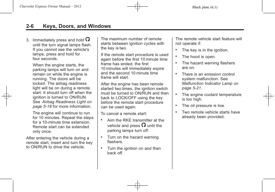 6 keys, doors, and windows | CHEVROLET 2012 Express User Manual | Page 34 / 430