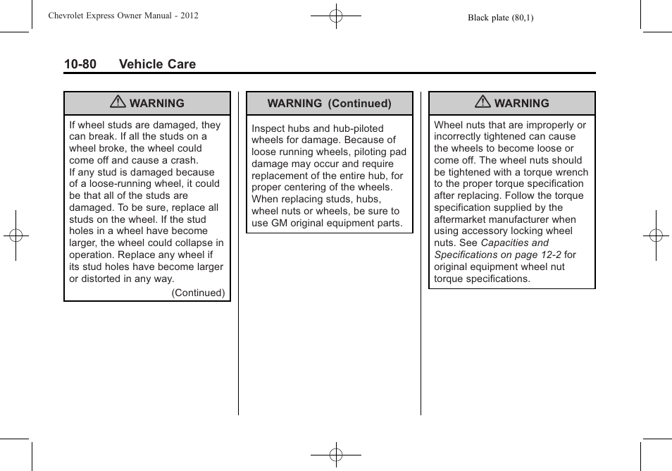 CHEVROLET 2012 Express User Manual | Page 344 / 430