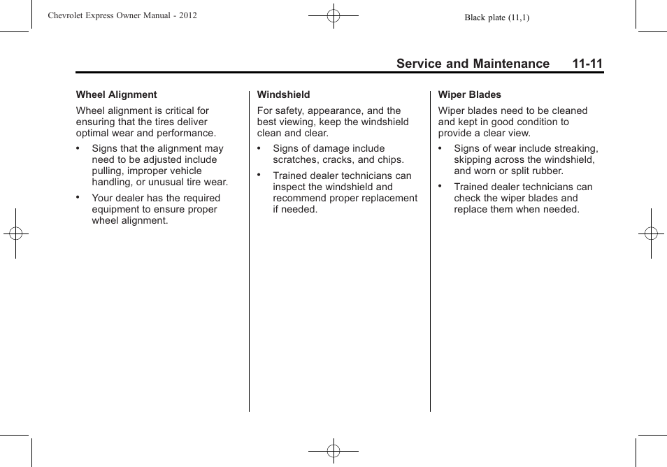 Service and maintenance 11-11 | CHEVROLET 2012 Express User Manual | Page 375 / 430