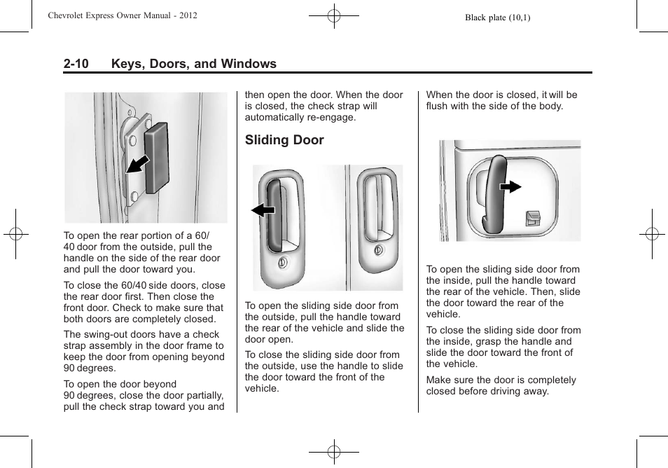 Sliding door, Sliding door -10 | CHEVROLET 2012 Express User Manual | Page 38 / 430