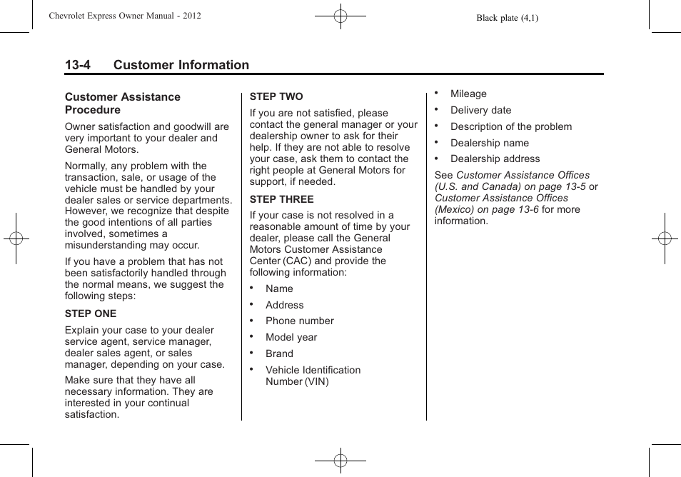 4 customer information | CHEVROLET 2012 Express User Manual | Page 392 / 430