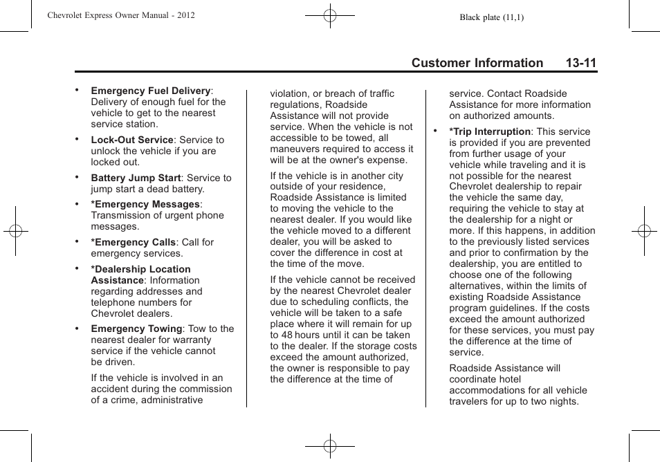 Customer information 13-11 | CHEVROLET 2012 Express User Manual | Page 399 / 430