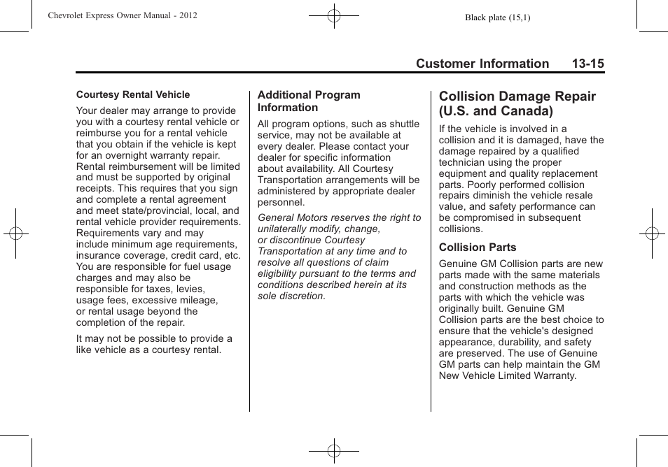 Collision damage repair (u.s. and canada), Collision damage repair, U.s. and canada) -15 | Procedure | CHEVROLET 2012 Express User Manual | Page 403 / 430