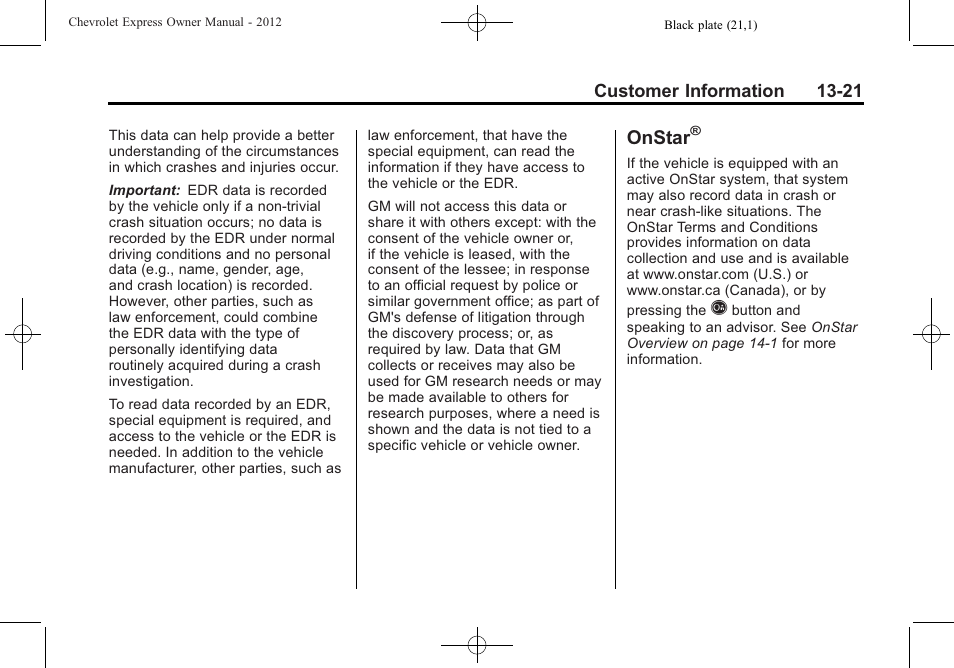 Onstar | CHEVROLET 2012 Express User Manual | Page 409 / 430