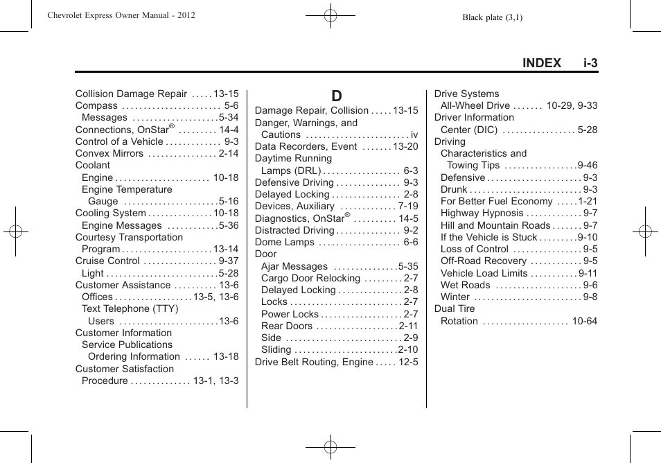 Index_d, Index i-3 | CHEVROLET 2012 Express User Manual | Page 421 / 430