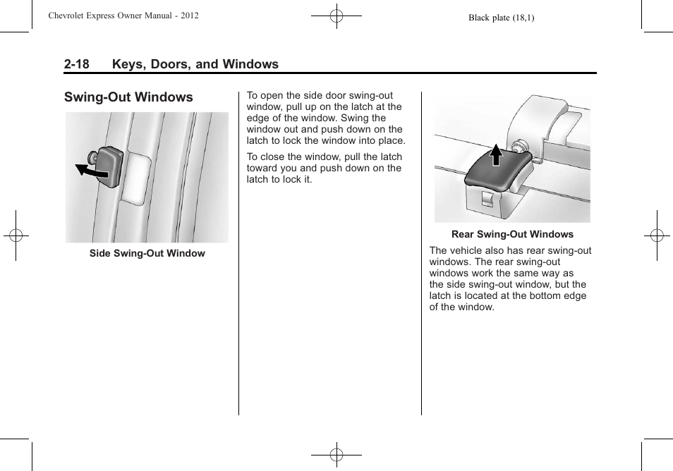 Swing-out windows, Swing-out windows -18 | CHEVROLET 2012 Express User Manual | Page 46 / 430