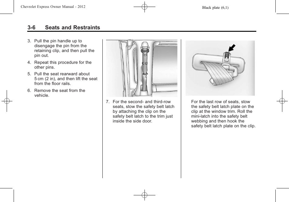 6 seats and restraints | CHEVROLET 2012 Express User Manual | Page 54 / 430