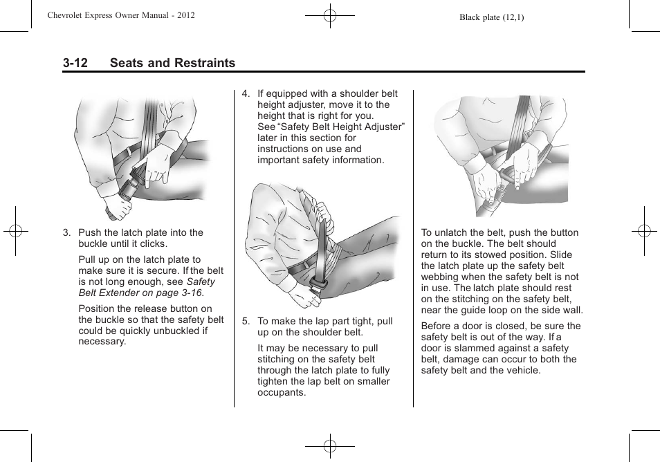 12 seats and restraints | CHEVROLET 2012 Express User Manual | Page 60 / 430