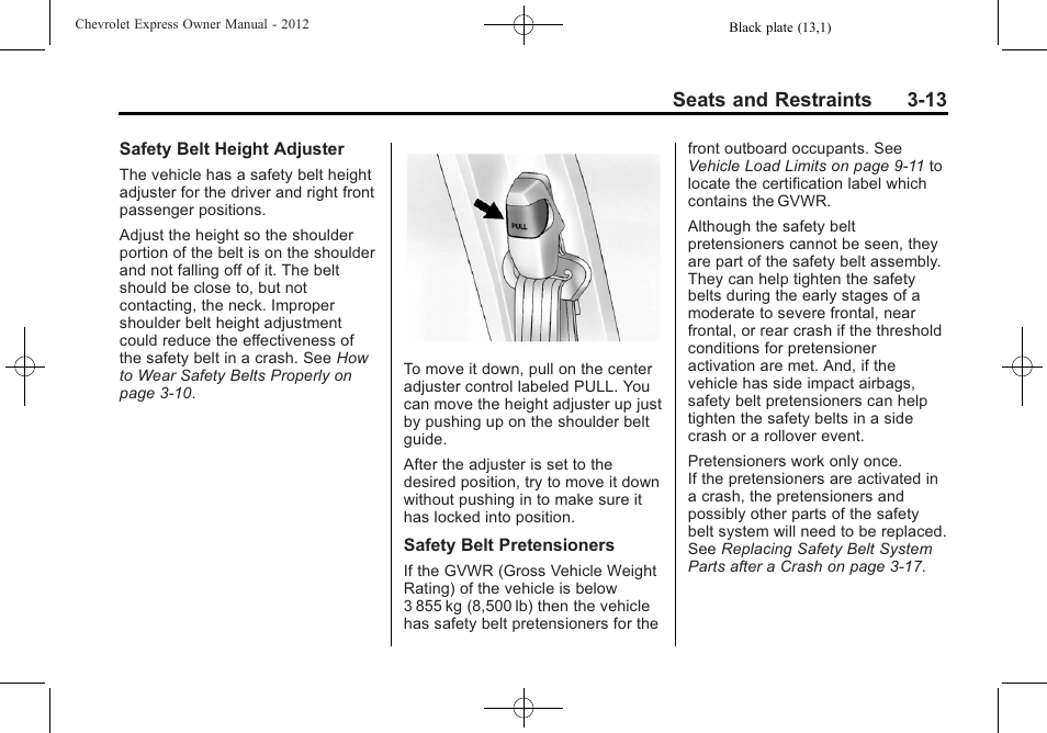 Seats and restraints 3-13 | CHEVROLET 2012 Express User Manual | Page 61 / 430