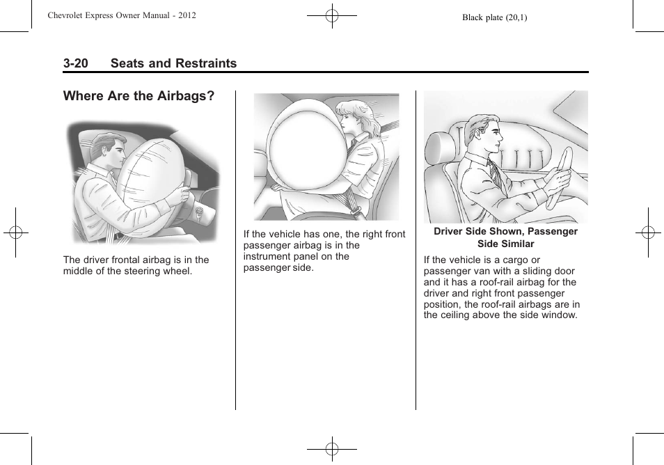 Where are the airbags, Where are the airbags? -20 | CHEVROLET 2012 Express User Manual | Page 68 / 430